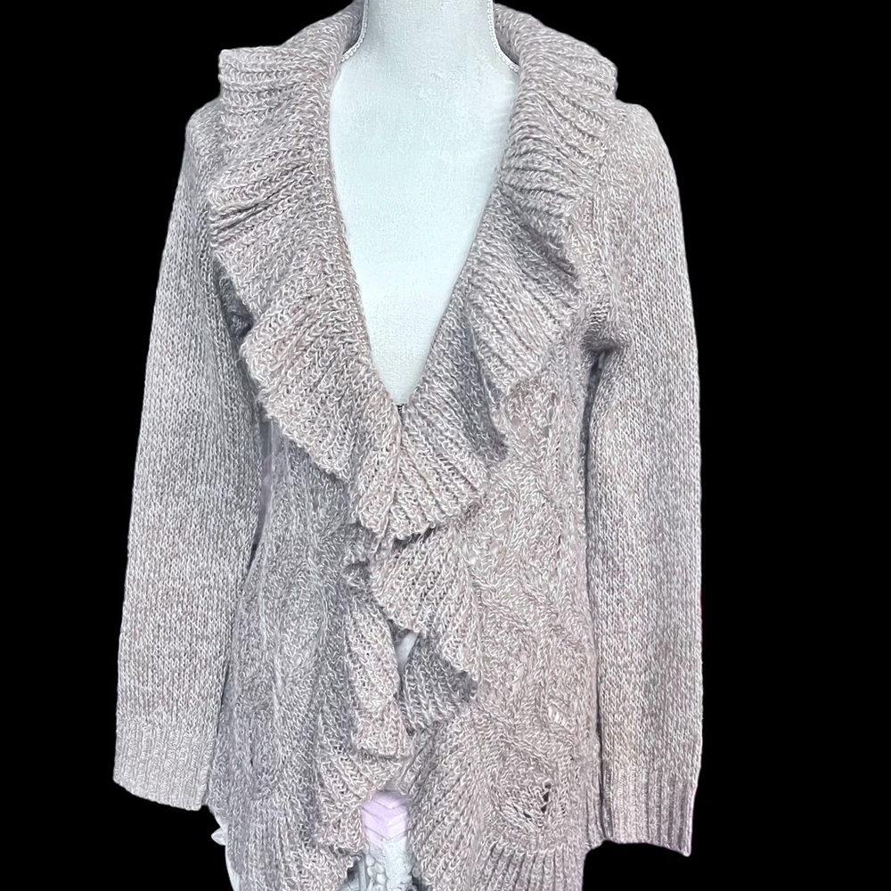 Carol Rose Beige Cardigan with Cascading Front ;Size Small NWT!